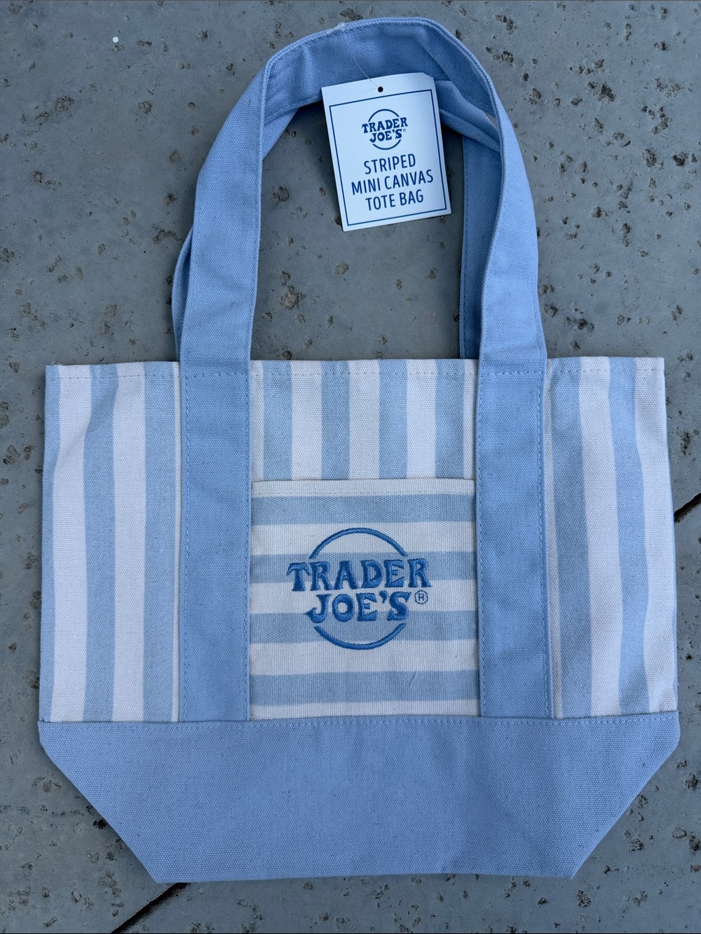 Trader Joe’s Mini Canvas Tote Bag – blue Stripe Limited Edition NWT